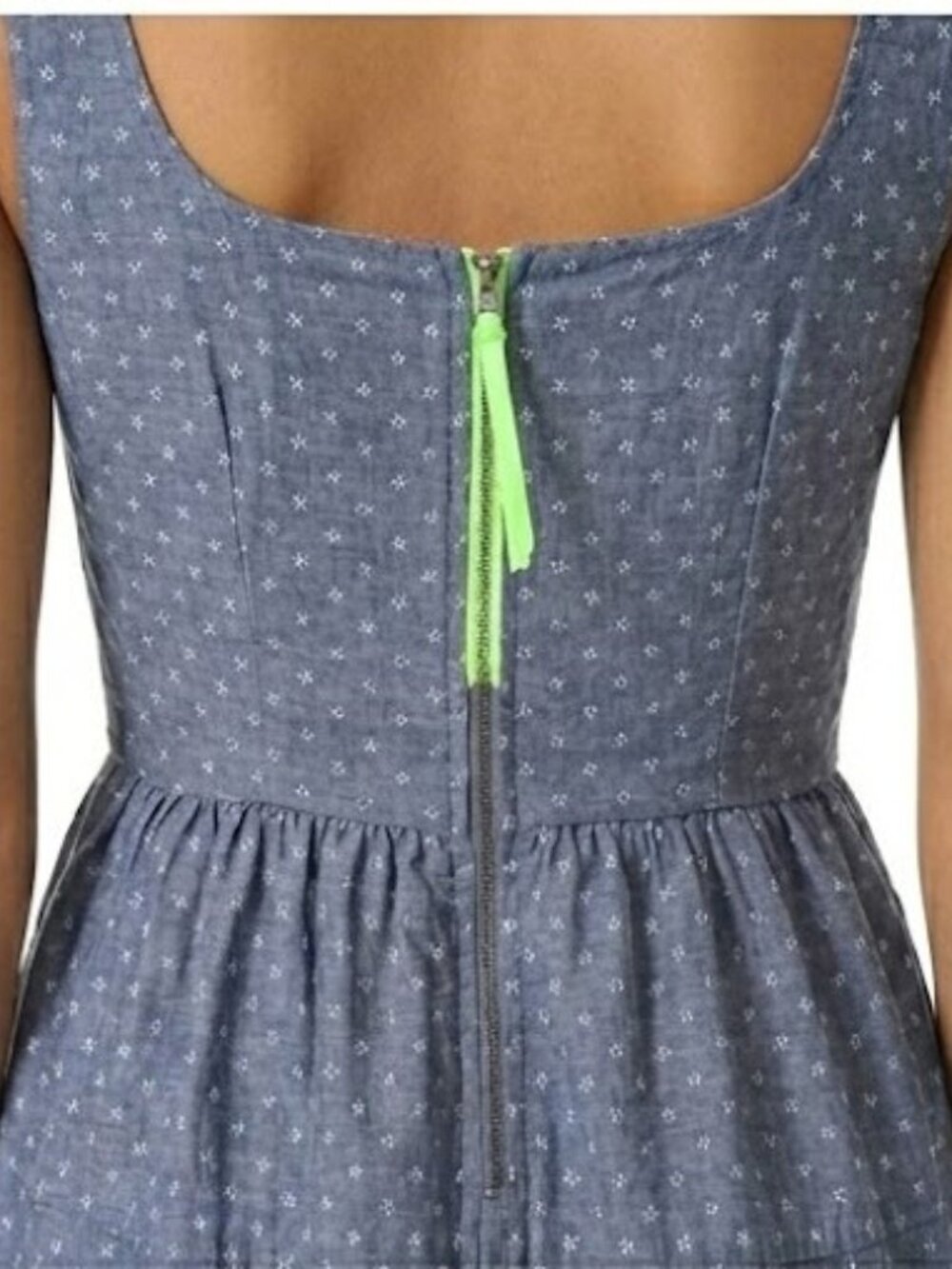 Marc by Marc Jacobs Chambray Polka Dot Dress Neon Zipper Blue Fit Flare Size 6 - Picture 4 of 14